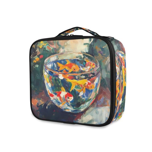 FORMRS Travel Makeup Bag Large Capacity Train Case Cosmetic Organizer with Adjustable Dividers, Colorful Goldfish