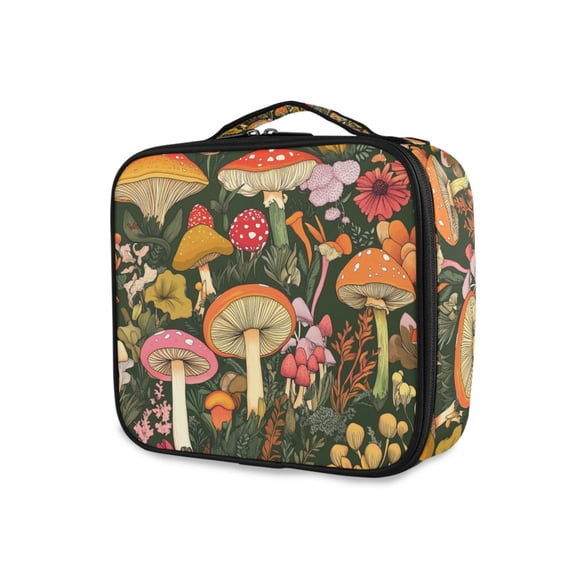 FORMRS Travel Makeup Bag Large Capacity Train Case Cosmetic Organizer with Adjustable Dividers, Colorful Mushroom