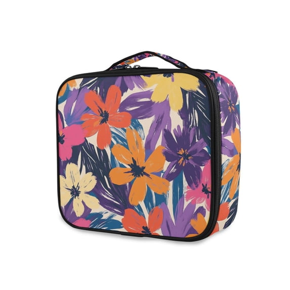 FORMRS Travel Makeup Bag Large Capacity Train Case Cosmetic Organizer with Adjustable Dividers, Colorful Painted Flowers Pattern
