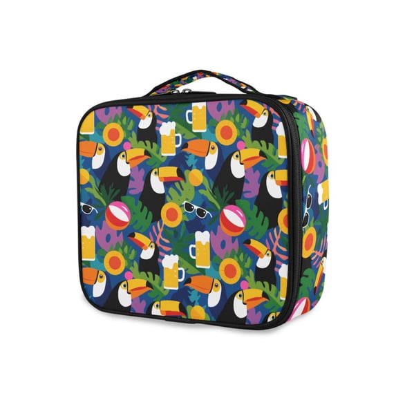 FORMRS Travel Makeup Bag Large Capacity Train Case Cosmetic Organizer with Adjustable Dividers, Colorful Toucans Pattern