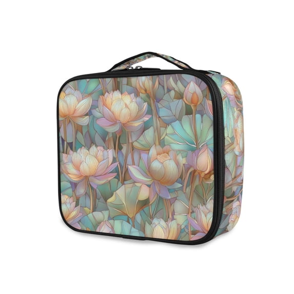 FORMRS Travel Makeup Bag Large Capacity Train Case Cosmetic Organizer with Adjustable Dividers, Colorful Water Lilies Pattern