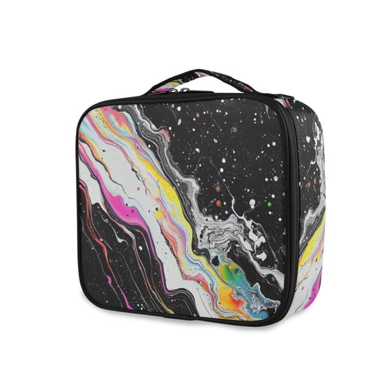 FORMRS Travel Makeup Bag Large Capacity Train Case Cosmetic Organizer with Adjustable Dividers, Colorful White
