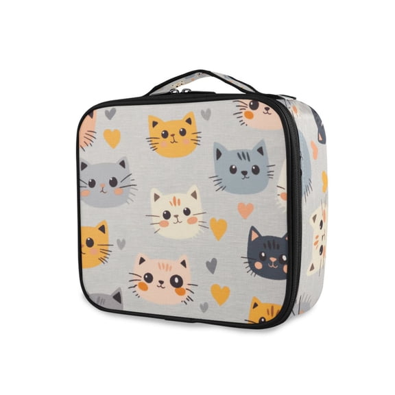FORMRS Travel Makeup Bag Large Capacity Train Case Cosmetic Organizer with Adjustable Dividers, Cute Cartoon Cat