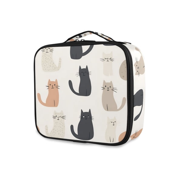 FORMRS Travel Makeup Bag Large Capacity Train Case Cosmetic Organizer with Adjustable Dividers, Cute Cartoon Cats