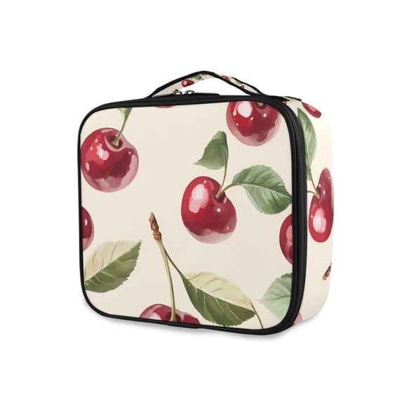 FORMRS Travel Makeup Bag Large Capacity Train Case Cosmetic Organizer with Adjustable Dividers, Cute Cherry