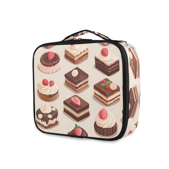 FORMRS Travel Makeup Bag Large Capacity Train Case Cosmetic Organizer with Adjustable Dividers, Cute Chocolate Cakes