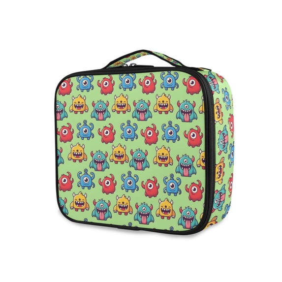 FORMRS Travel Makeup Bag Large Capacity Train Case Cosmetic Organizer with Adjustable Dividers, Cute Monsters Pattern