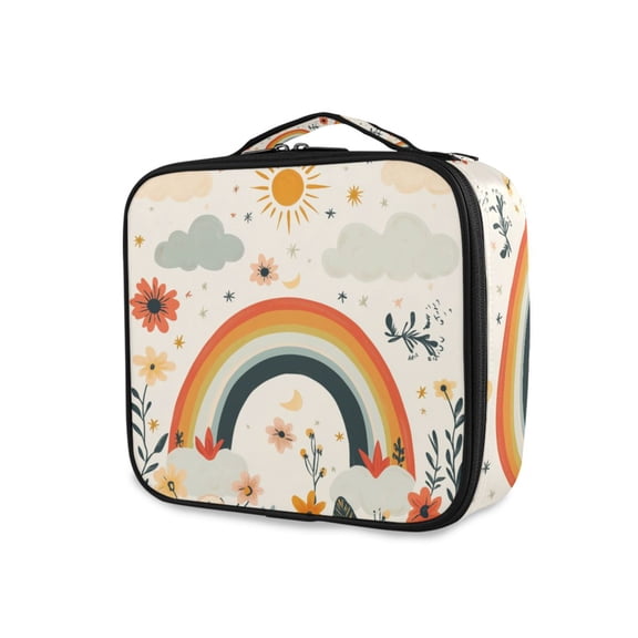 FORMRS Travel Makeup Bag Large Capacity Train Case Cosmetic Organizer with Adjustable Dividers, Cute Rainbow