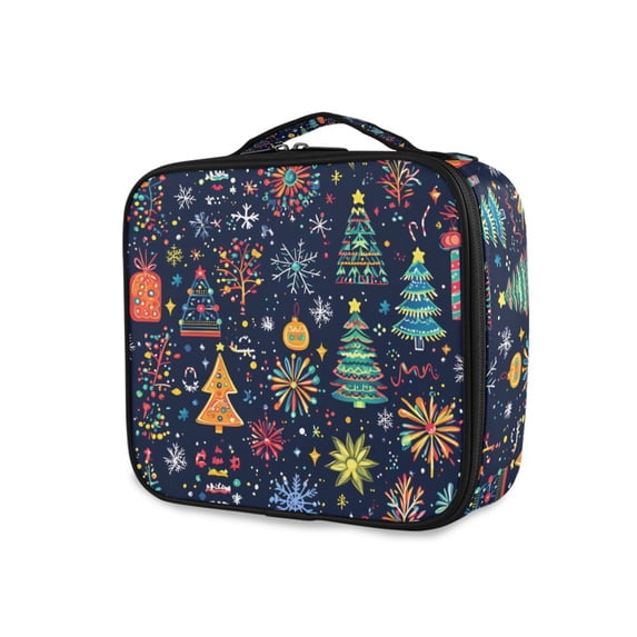FORMRS Travel Makeup Bag Large Capacity Train Case Cosmetic Organizer with Adjustable Dividers, Dark Blue Christmas