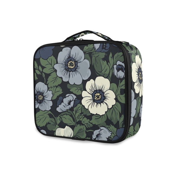 FORMRS Travel Makeup Bag Large Capacity Train Case Cosmetic Organizer with Adjustable Dividers, Dark Floral