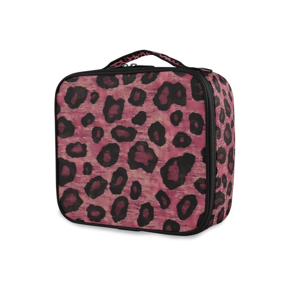 FORMRS Travel Makeup Bag Large Capacity Train Case Cosmetic Organizer with Adjustable Dividers, Deep Red Leopard Pattern