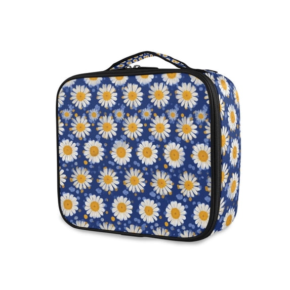 FORMRS Travel Makeup Bag Large Capacity Train Case Cosmetic Organizer with Adjustable Dividers, Elegant Daisy Pattern