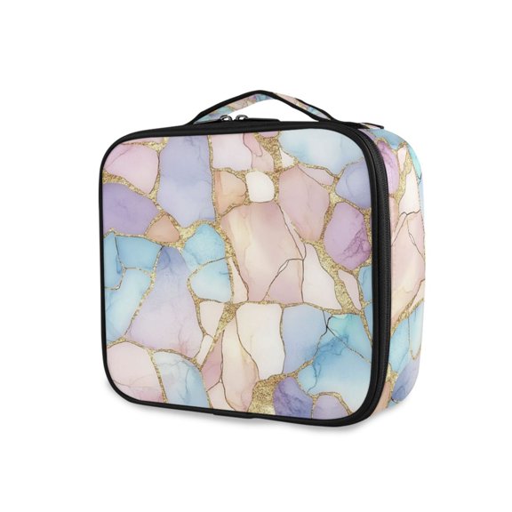 FORMRS Travel Makeup Bag Large Capacity Train Case Cosmetic Organizer with Adjustable Dividers, Elegant Marble Pattern
