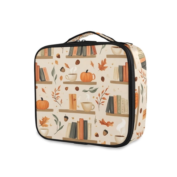 FORMRS Travel Makeup Bag Large Capacity Train Case Cosmetic Organizer with Adjustable Dividers, Fall Book Shelf