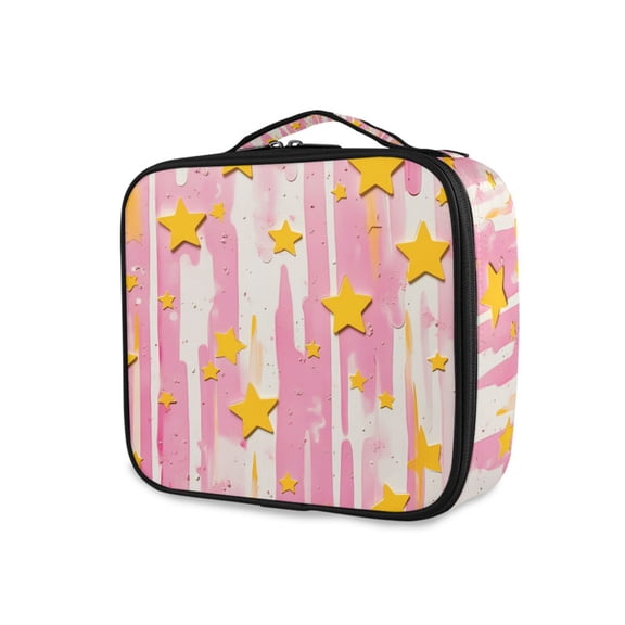 FORMRS Travel Makeup Bag Large Capacity Train Case Cosmetic Organizer with Adjustable Dividers, Flat Yellow Stars