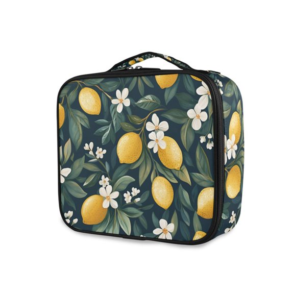 FORMRS Travel Makeup Bag Large Capacity Train Case Cosmetic Organizer with Adjustable Dividers, Floral Lemons