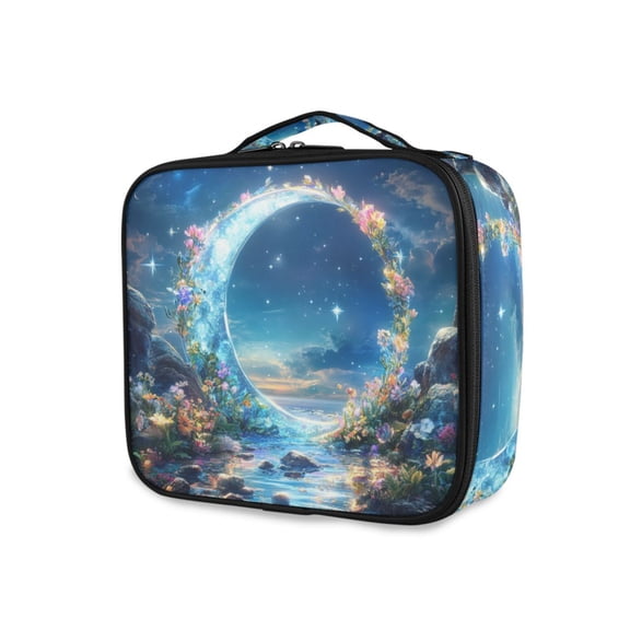 FORMRS Travel Makeup Bag Large Capacity Train Case Cosmetic Organizer with Adjustable Dividers, Floral Moon