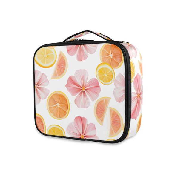 FORMRS Travel Makeup Bag Large Capacity Train Case Cosmetic Organizer with Adjustable Dividers, Floral Orange