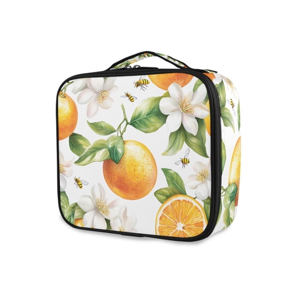 FORMRS Travel Makeup Bag Large Capacity Train Case Cosmetic Organizer with Adjustable Dividers, Floral Watercolor Oranges