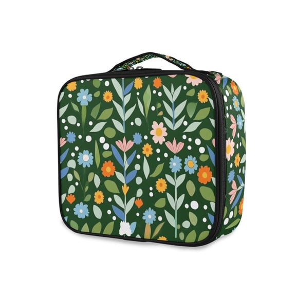 FORMRS Travel Makeup Bag Large Capacity Train Case Cosmetic Organizer with Adjustable Dividers, Flourish Flowers Pattern