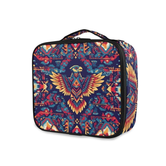 FORMRS Travel Makeup Bag Large Capacity Train Case Cosmetic Organizer with Adjustable Dividers, Geometric Eagle