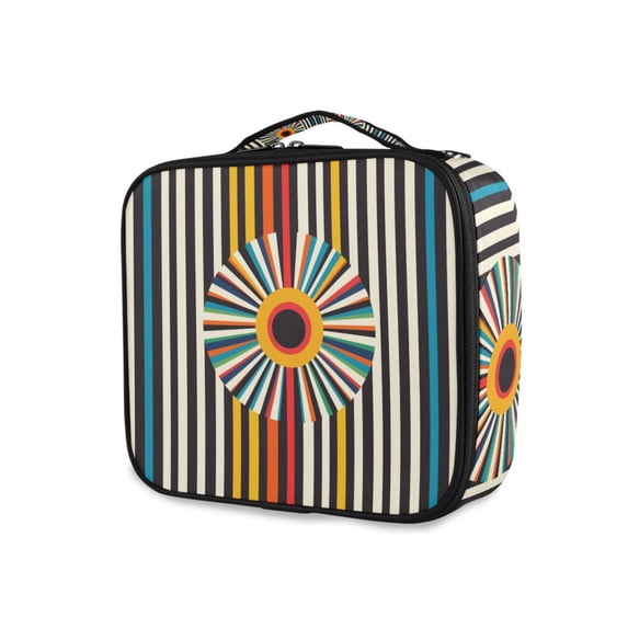 FORMRS Travel Makeup Bag Large Capacity Train Case Cosmetic Organizer with Adjustable Dividers, Geometric Stripes
