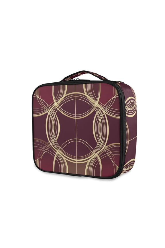 Travel Makeup Bag Large Capacity Train Case Cosmetic Organizer with Adjustable Dividers, Gold Abstract Pattern