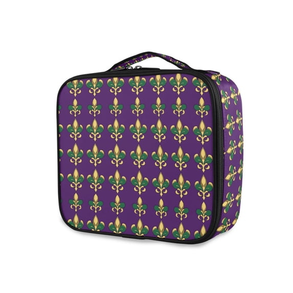 FORMRS Travel Makeup Bag Large Capacity Train Case Cosmetic Organizer with Adjustable Dividers, Gold and Green Floral Pattern