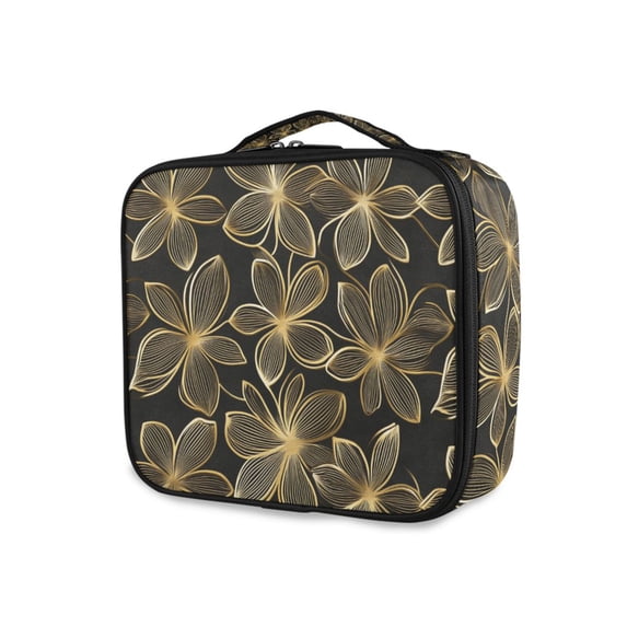 FORMRS Travel Makeup Bag Large Capacity Train Case Cosmetic Organizer with Adjustable Dividers, Golden Elegance
