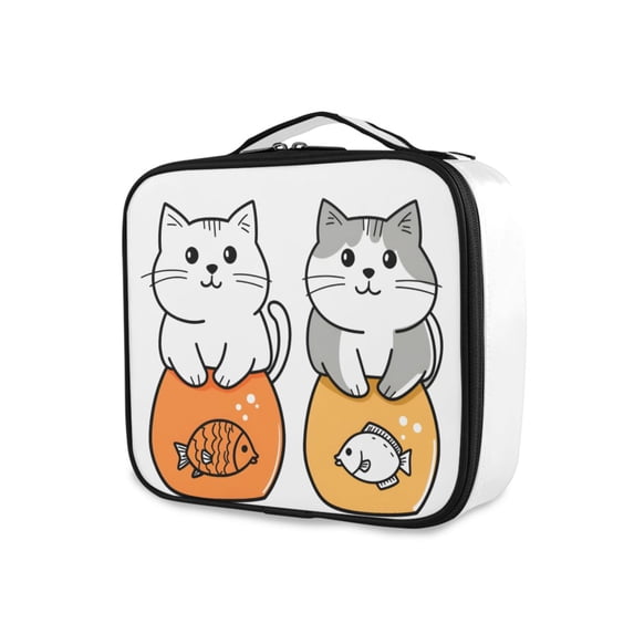 FORMRS Travel Makeup Bag Large Capacity Train Case Cosmetic Organizer with Adjustable Dividers, Gray Cute Cat