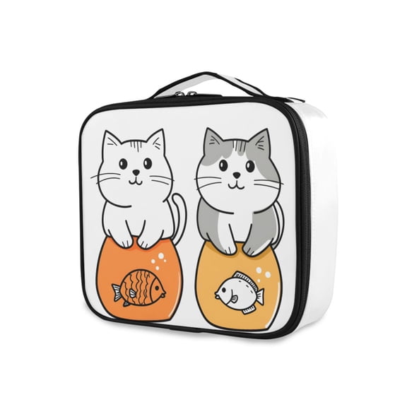 FORMRS Travel Makeup Bag Large Capacity Train Case Cosmetic Organizer with Adjustable Dividers, Gray Cute Cat