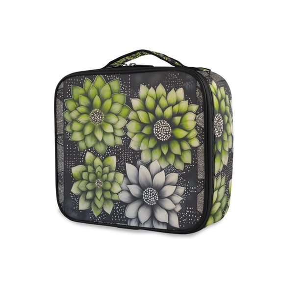 FORMRS Travel Makeup Bag Large Capacity Train Case Cosmetic Organizer with Adjustable Dividers, Gray Floral