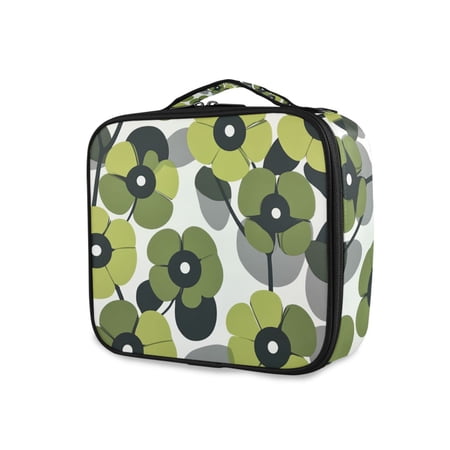 FORMRS Travel Makeup Bag Large Capacity Train Case Cosmetic Organizer with Adjustable Dividers, Gray Floral