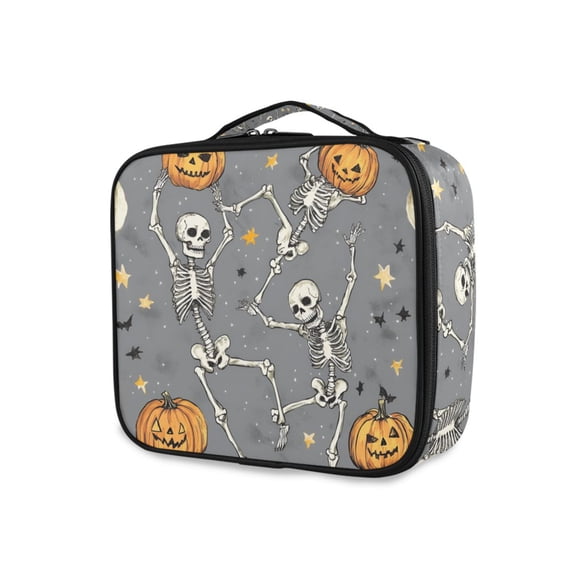 FORMRS Travel Makeup Bag Large Capacity Train Case Cosmetic Organizer with Adjustable Dividers, Gray Halloween Dancing