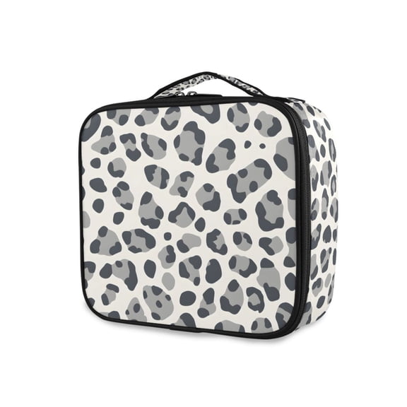 FORMRS Travel Makeup Bag Large Capacity Train Case Cosmetic Organizer with Adjustable Dividers, Gray Leopard Pattern