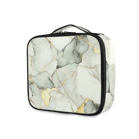 FORMRS Travel Makeup Bag Large Capacity Train Case Cosmetic Organizer with Adjustable Dividers, Gray Marble Pattern