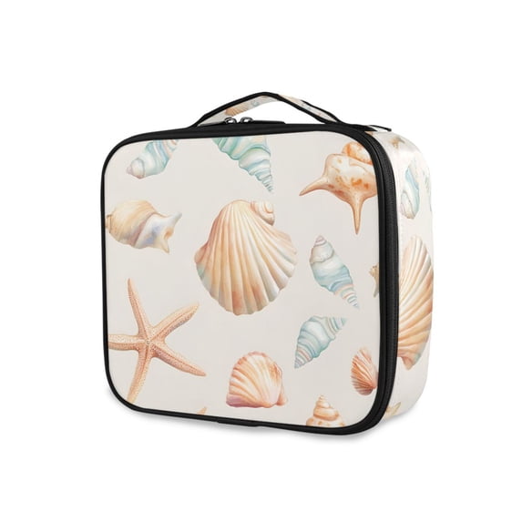 FORMRS Travel Makeup Bag Large Capacity Train Case Cosmetic Organizer with Adjustable Dividers, Gray Seashell
