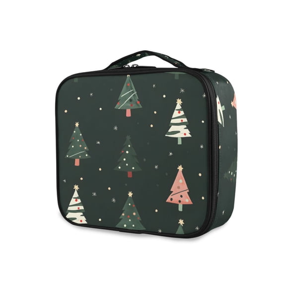 FORMRS Travel Makeup Bag Large Capacity Train Case Cosmetic Organizer with Adjustable Dividers, Green Christmas Trees