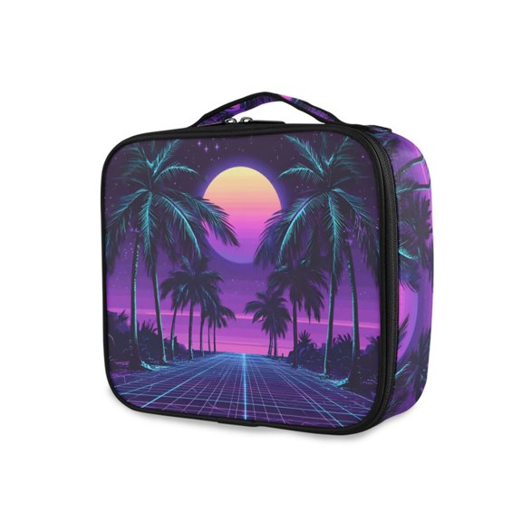 FORMRS Travel Makeup Bag Large Capacity Train Case Cosmetic Organizer with Adjustable Dividers, Green Digital Art