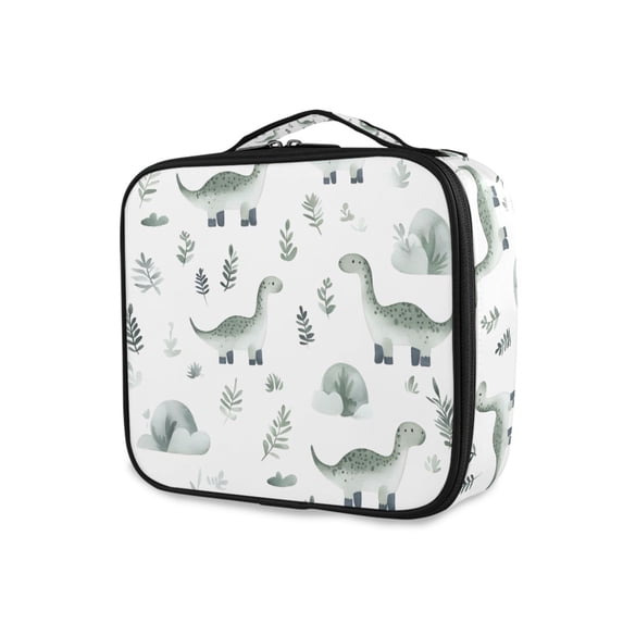FORMRS Travel Makeup Bag Large Capacity Train Case Cosmetic Organizer with Adjustable Dividers, Green Dinosaur Pattern