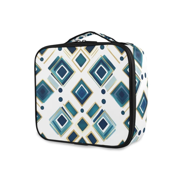FORMRS Travel Makeup Bag Large Capacity Train Case Cosmetic Organizer with Adjustable Dividers, Green Geometric Pattern