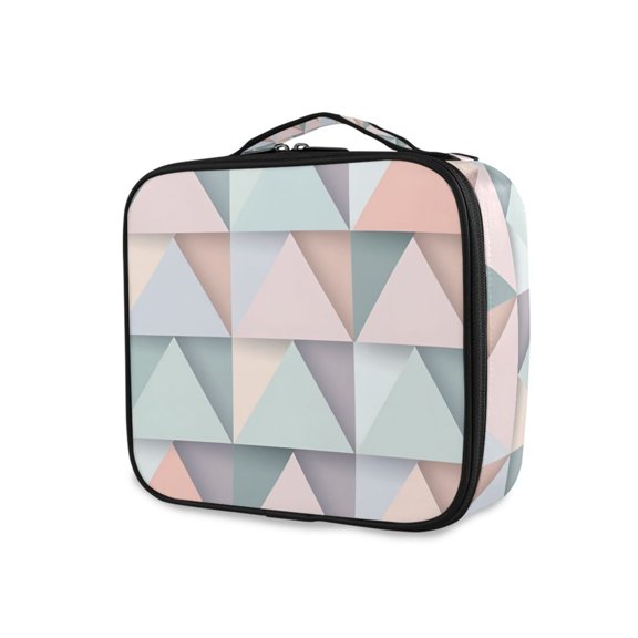 FORMRS Travel Makeup Bag Large Capacity Train Case Cosmetic Organizer with Adjustable Dividers, Green Geometric