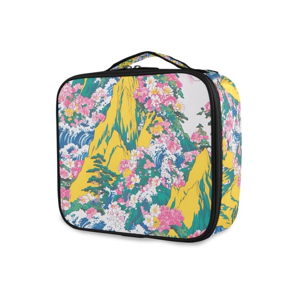 FORMRS Travel Makeup Bag Large Capacity Train Case Cosmetic Organizer with Adjustable Dividers, Green Mountains