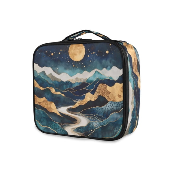FORMRS Travel Makeup Bag Large Capacity Train Case Cosmetic Organizer with Adjustable Dividers, Green Mountains