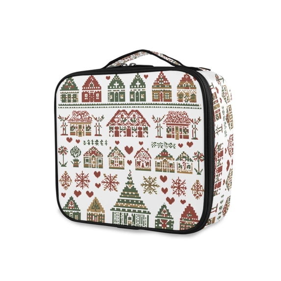 FORMRS Travel Makeup Bag Large Capacity Train Case Cosmetic Organizer with Adjustable Dividers, Green Nordic Christmas House