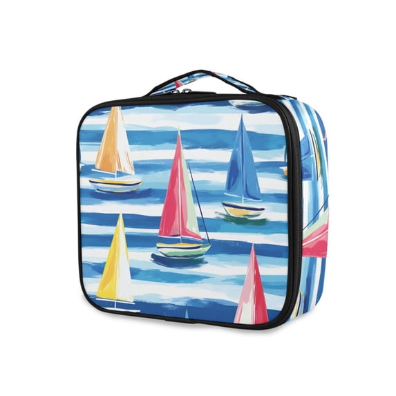 FORMRS Travel Makeup Bag Large Capacity Train Case Cosmetic Organizer with Adjustable Dividers, Green Sailboats