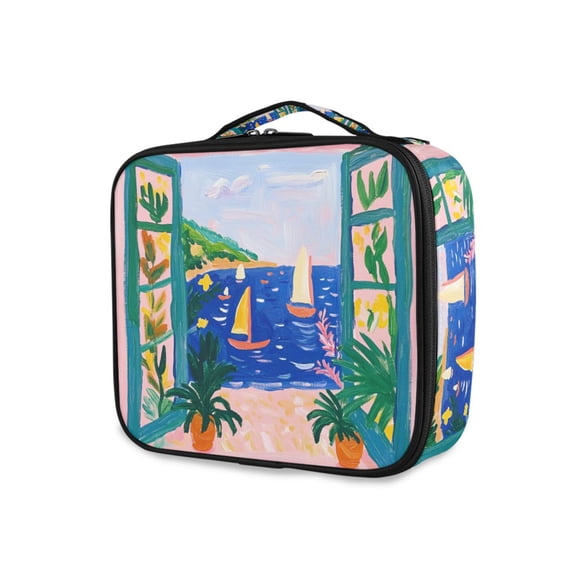FORMRS Travel Makeup Bag Large Capacity Train Case Cosmetic Organizer with Adjustable Dividers, Green Seaside