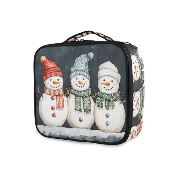 FORMRS Travel Makeup Bag Large Capacity Train Case Cosmetic Organizer with Adjustable Dividers, Green Snowmen