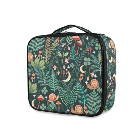 FORMRS Travel Makeup Bag Large Capacity Train Case Cosmetic Organizer with Adjustable Dividers, Green Vibrant Forest Pattern