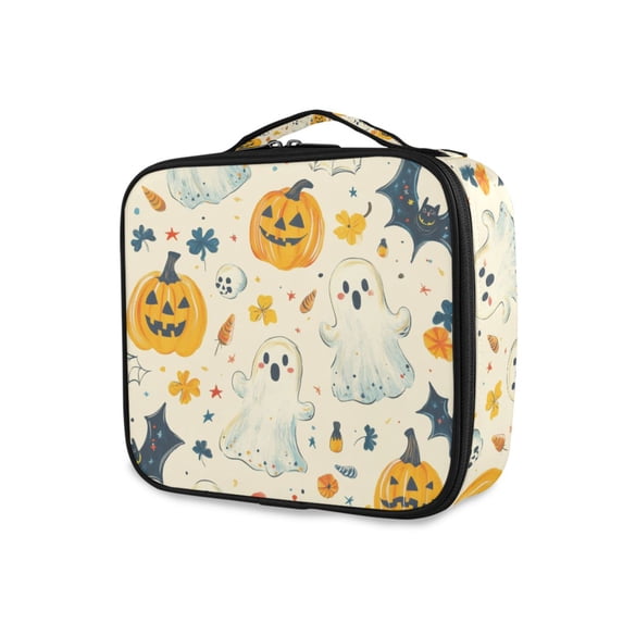 FORMRS Travel Makeup Bag Large Capacity Train Case Cosmetic Organizer with Adjustable Dividers, Halloween Cute Ghosts